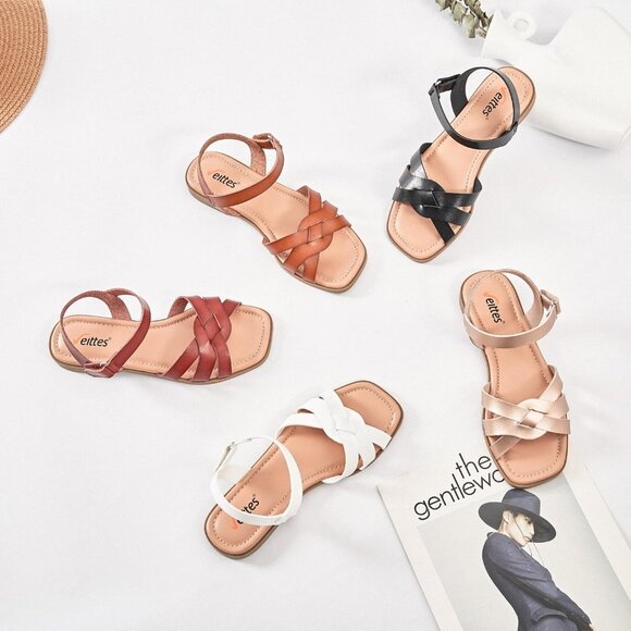 Women's Gold Flat Slide Sandals Casual Simple Strappy Slip On Shoes - Picture 6 of 6